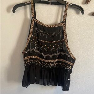 Chic Black Beaded Tank Top